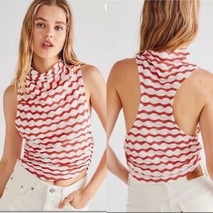 NWOT Free People Cowl Mock Neck Racerback Tank Textured Striped Kaleidoscope Top